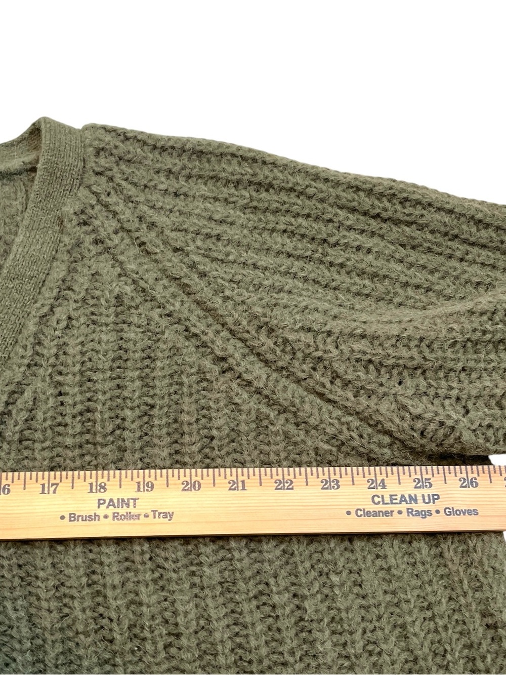 Sézane Basile Alpaca Wool Cardigan XL Olive Green Puff Sleeve Cozy Knit - Picture 6 of 12